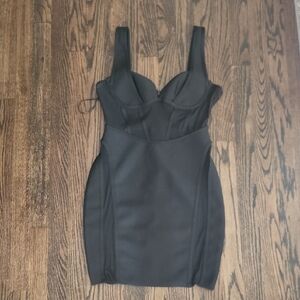 Black Corset-Style Dress With Sheer Accents